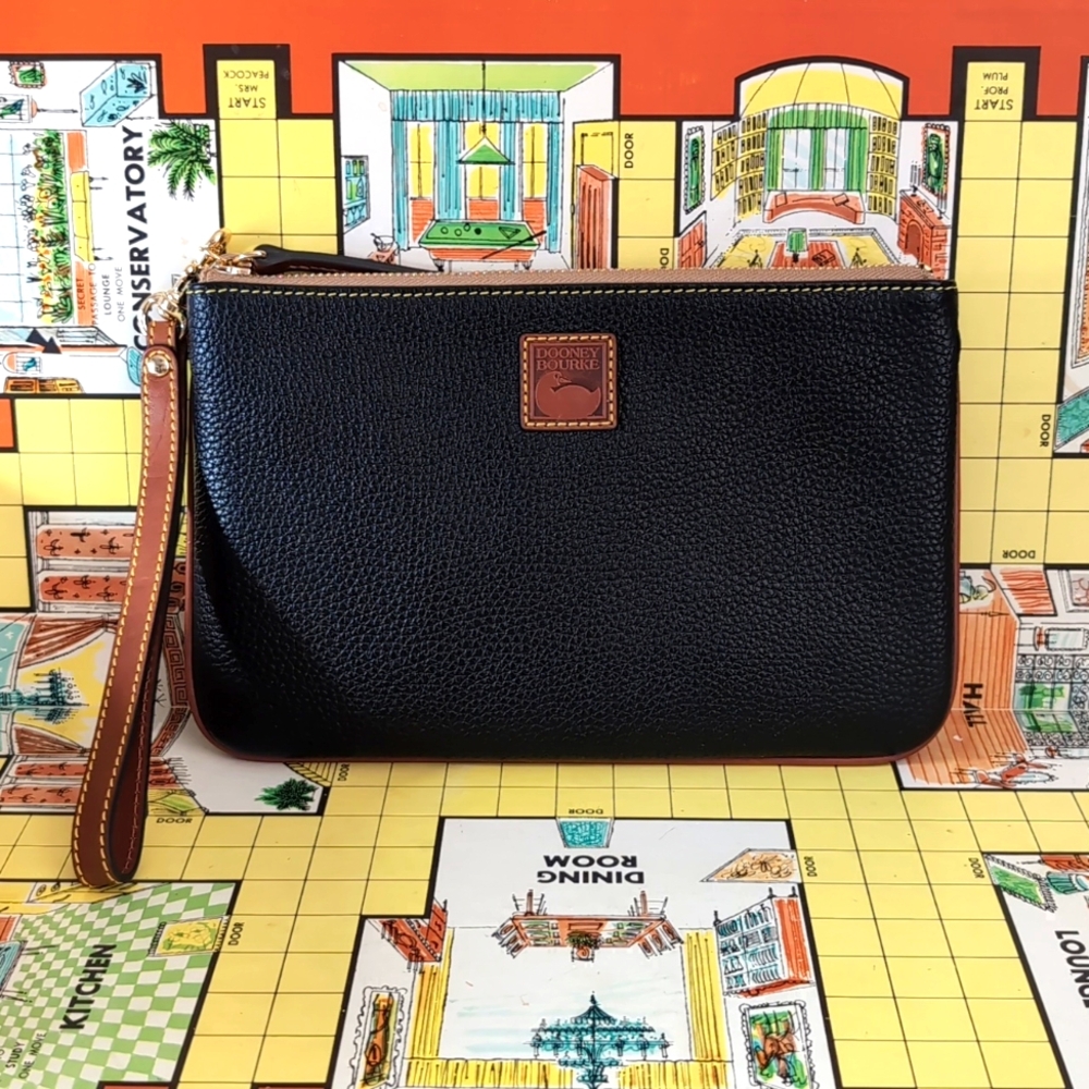Dooney & Bourke Black Pebble Leather Clutch Wristlet Wallet